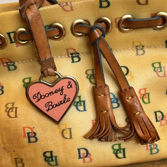 Vintage Dooney & Bourke Rainbow Heart Logo Y2K Canvas Leather Satchel - Picture 9 of 17